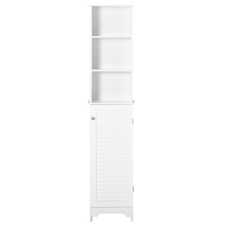 Wooden Collection Tall Bathroom Linen Tower with Adjustable Shelving & Cupboard