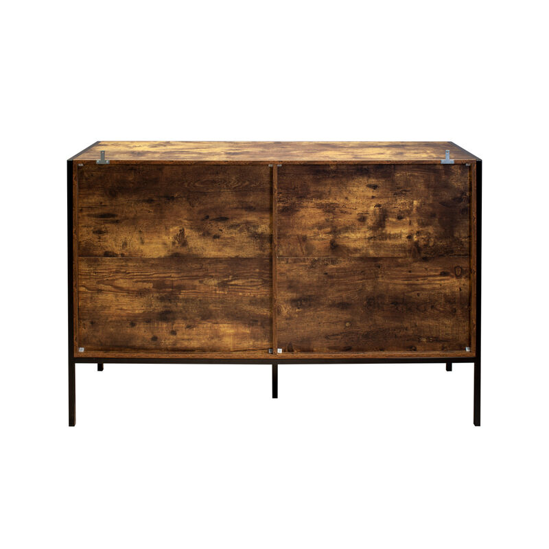 Rustic Brown 6 Drawer Double Dresser with Steel Frame
