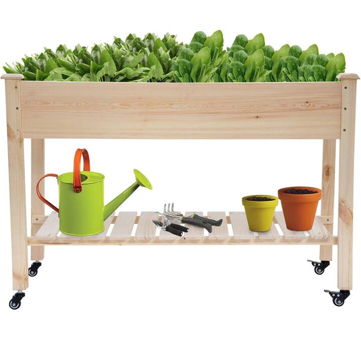 QuikFurn 2ft x 4ft Outdoor Solid Fir Wood Raised Garden Bed Planter Box on Locking Wheels