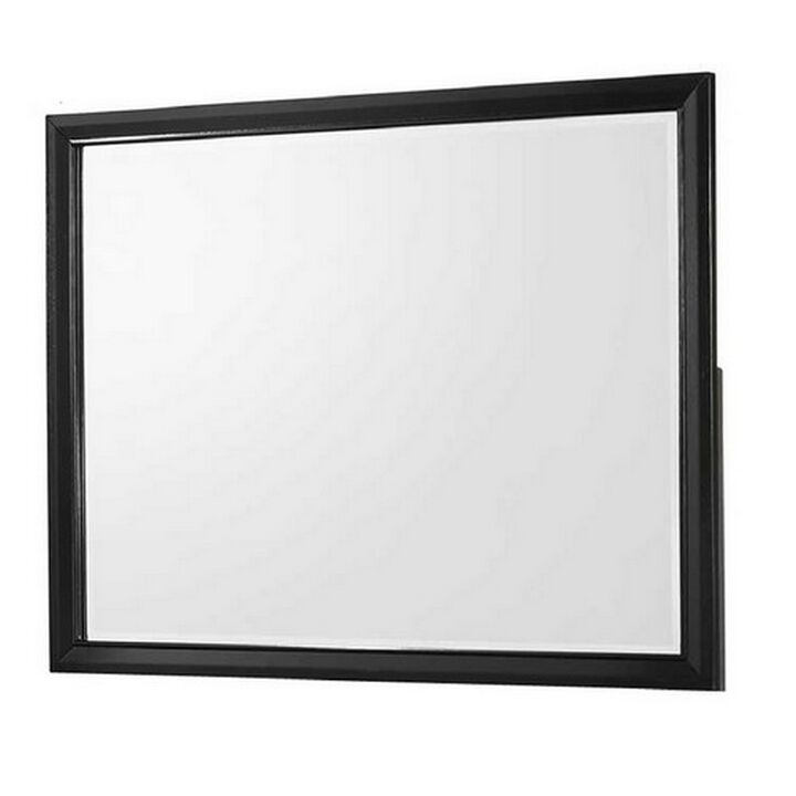 Rectangular Wooden Frame Dresser Top Mirror, Black and Silver-Benzara