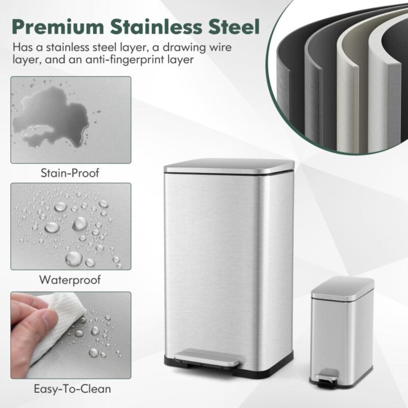 Hivvago 10.5 Gal and 1.6 Gal Step Trash Can Combo Set with Detachable Inner Buckets-Silver