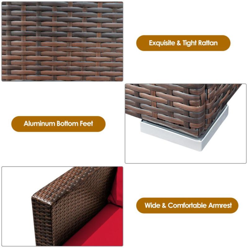 Hivvago 3 Pieces Patio Conversation Rattan Furniture Set with Cushion