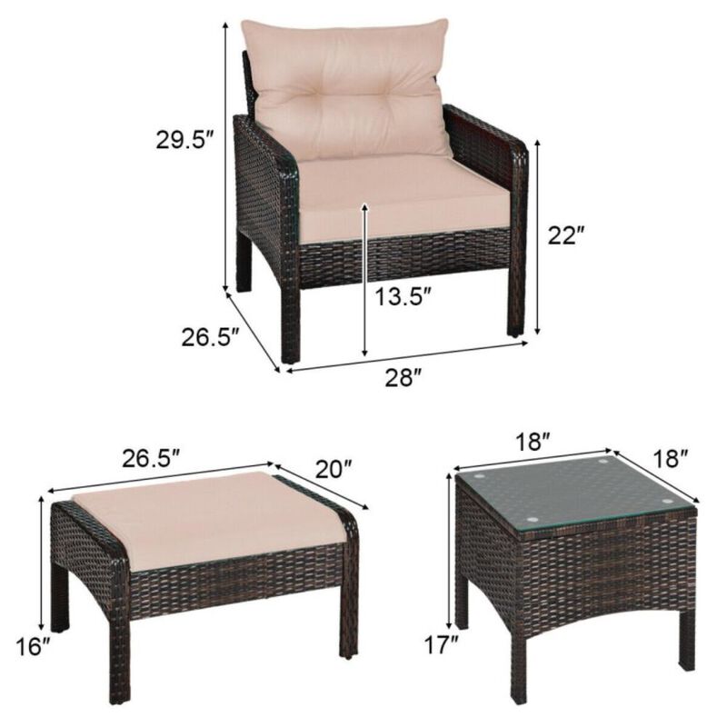 Hivvago 5 Pieces Patio Rattan Sofa Ottoman Furniture Set with Cushions