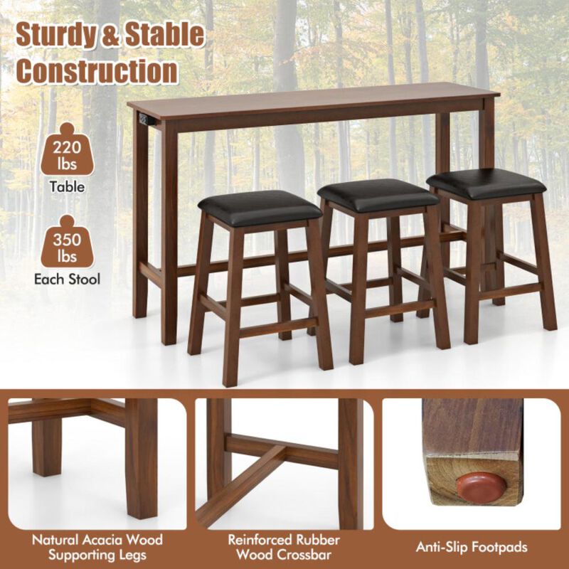 Hivvago 4-Piece Bar Table Set Counter-Height Table and 3 PVC Leather Upholstered Bar Stools