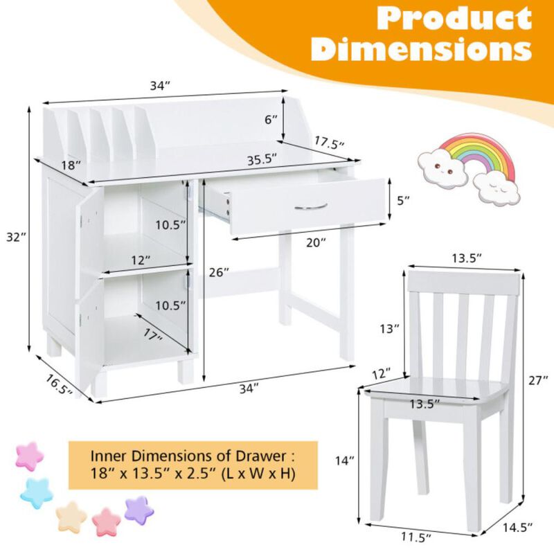 Hivvago Kids Wooden Writing Furniture Set with Drawer and Storage Cabinet