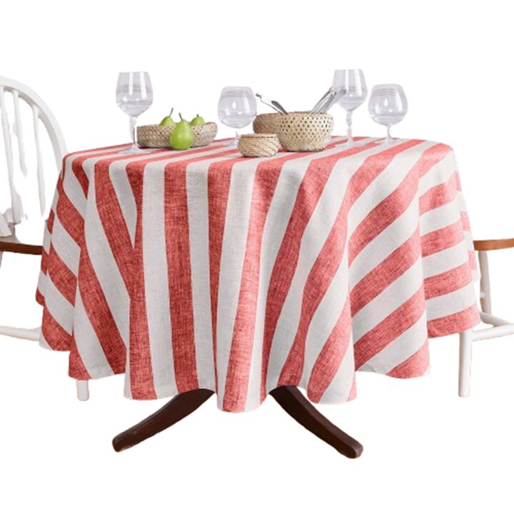 Solino Home 100% Pure Linen Round Tablecloth 70 Inch Diameter | Cabana Stripe