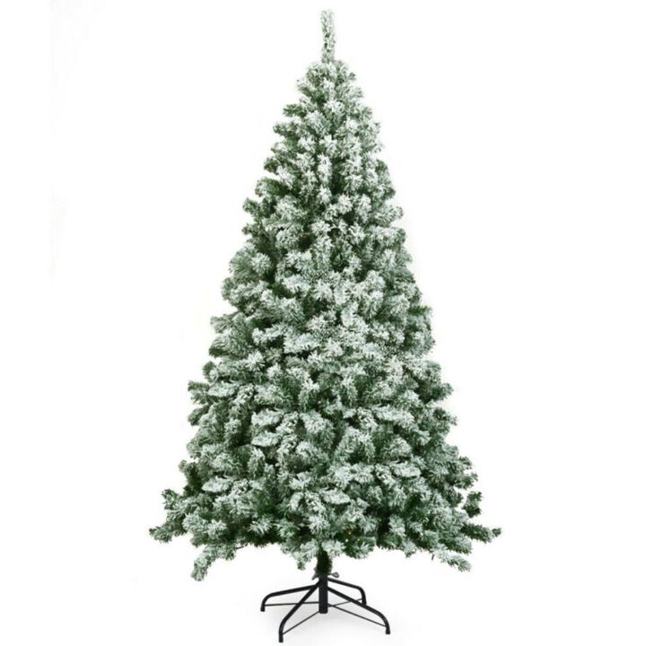 Hivvago 6 Feet Snow Flocked Artificial Christmas Tree Hinged with 928 Tips
