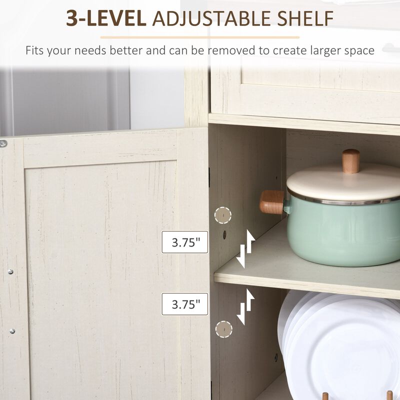 White Kitchen Organizer: Farmhouse Style Sideboard with Drawer