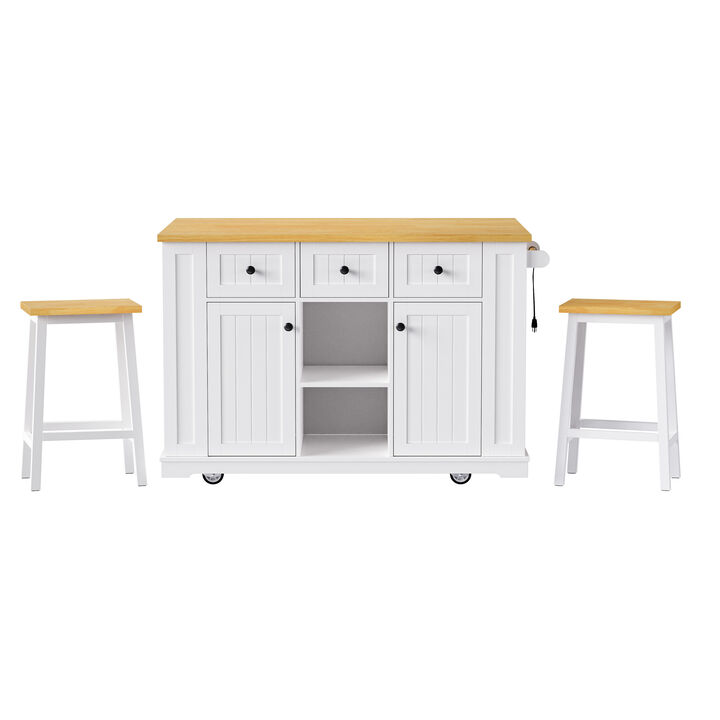 Merax Kitchen Island with 2 Bar Stools