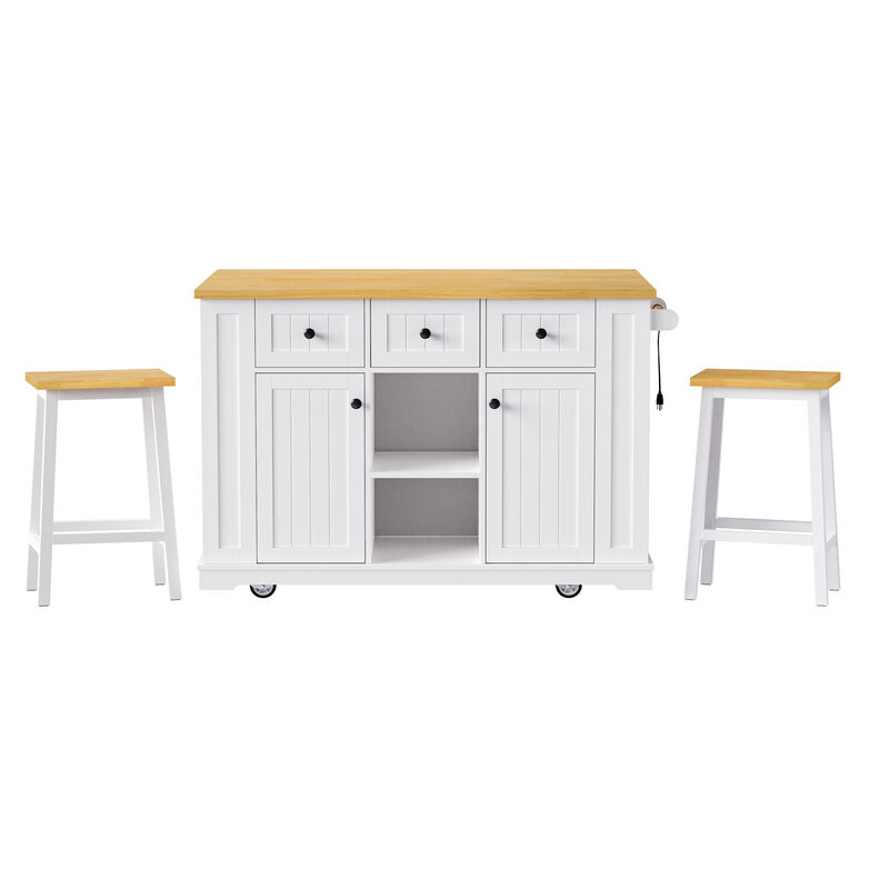 Merax Kitchen Island with 2 Bar Stools