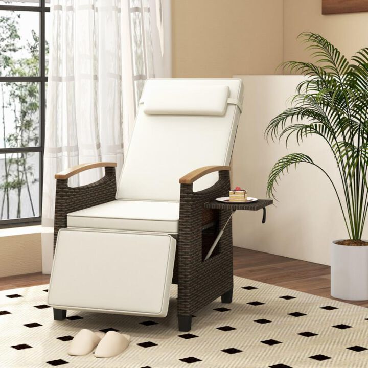 Hivvago Patio Wicker Recliner Chair with Adjustable Backrest and Footrest