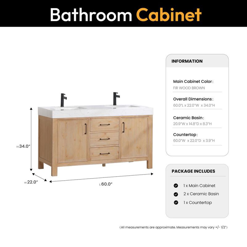 Vinnova Design Free-standing Double Bathroom Vanity with Composite top in Lightning White
