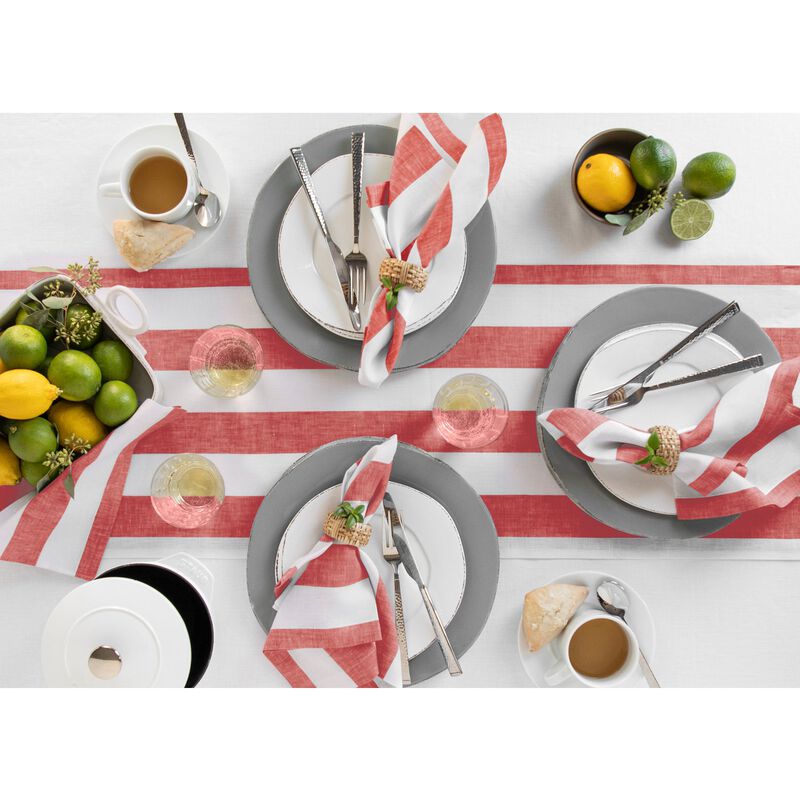 Solino Home 100% Pure Linen Dinner Napkins 20 x 20 Inch Set of 4 | Cabana Stripe