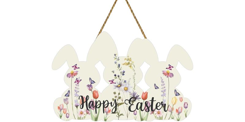 Wooden Sign Bunny Flower Spring Wall Decor