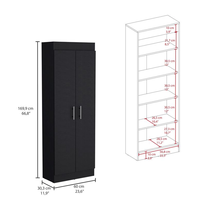 Nepal Pantry Cabinet, Space-Efficient 2-Door Design with Multiple Shelves-Black