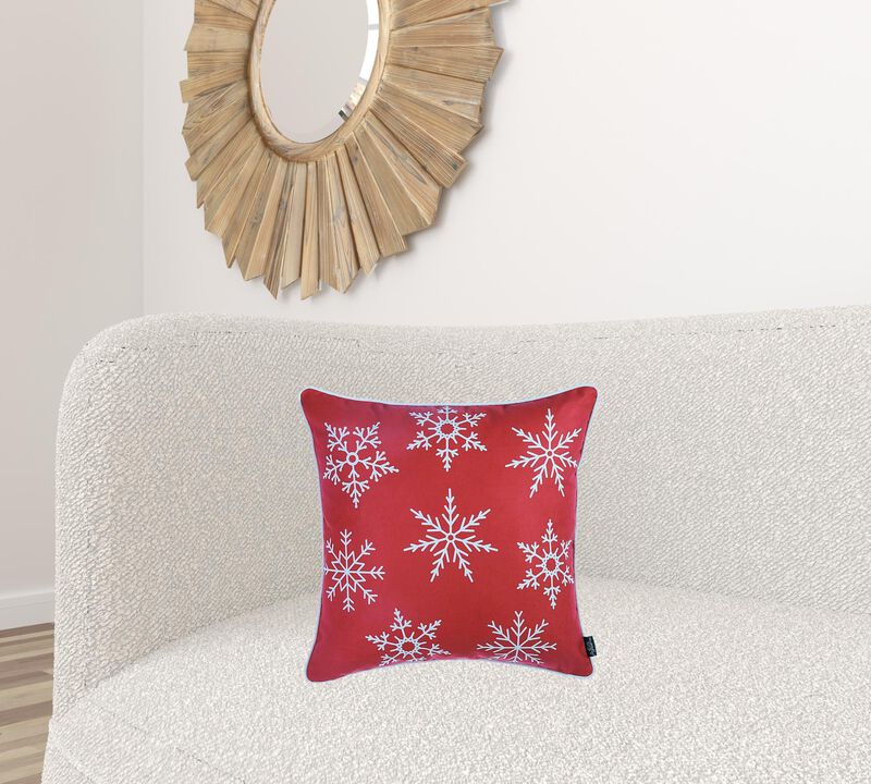 Hivvago Set Of Four Red 18" Christmas Snowflakes Throw Pillow Covers