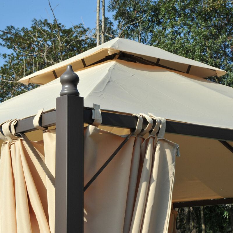 Beige Backyard Retreat: 10x10 Vented Steel Gazebo with Polyester Curtains