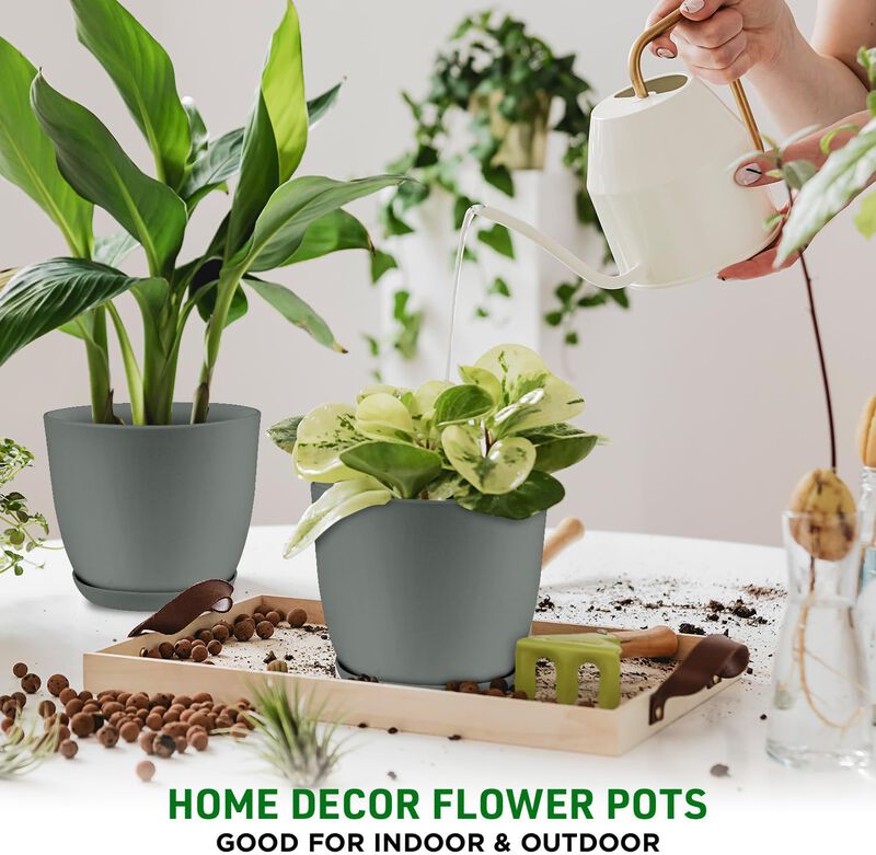Planter Pots with Drainage Holes - Lightweight, Durable, and Space-Saving Pots for Indoor and Outdoor - Versatile Functionality, Simple Modern Design, Plastic Planter Pots