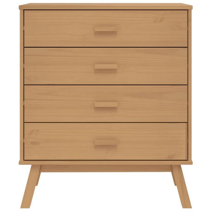 Tall Dresser Chest, 4 Drawers, Brown Solid Pine Wood Frame, 30 Inch - Benzara