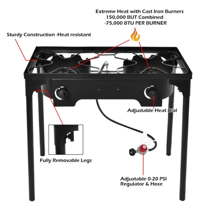 Hivvago 150000 BTU Double Burner Outdoor Stove BBQ Grill