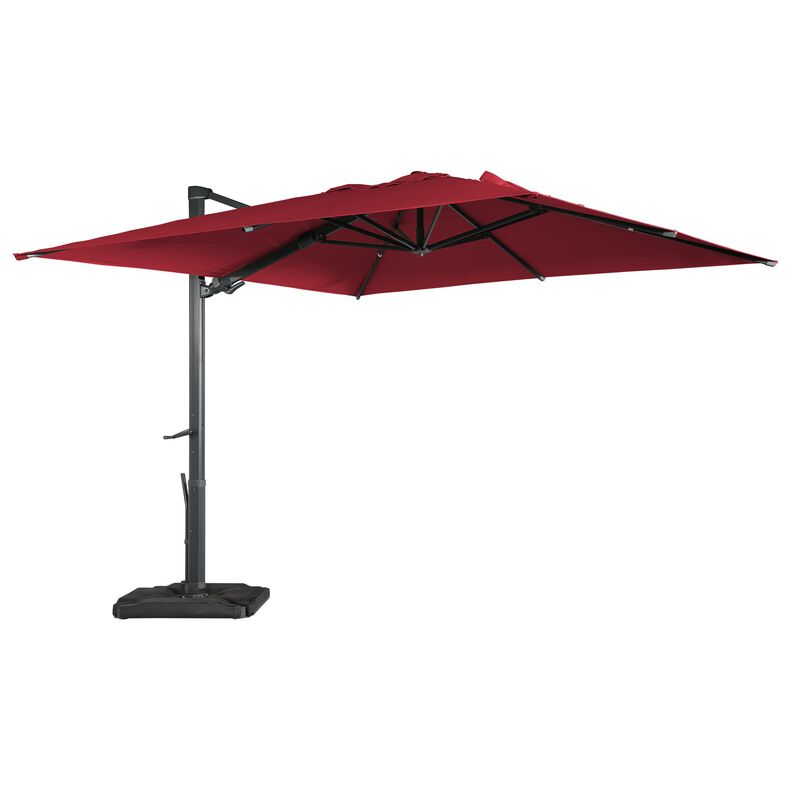 10x13 ft. 360° Rotation Outdoor Patio Cantilever Umbrella with Base in Red