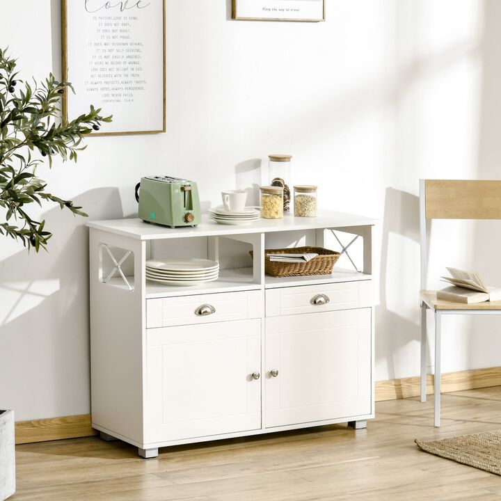 White Kitchen Organizer: Sideboard Buffet with Drawers and Large Top