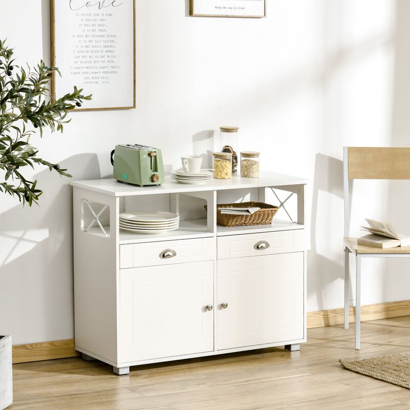 White Kitchen Organizer: Sideboard Buffet with Drawers and Large Top