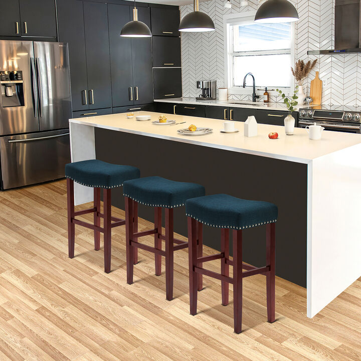 WestinTrends 29" Upholstered Saddle Seat Cherry Bar Stools (Set of 3)