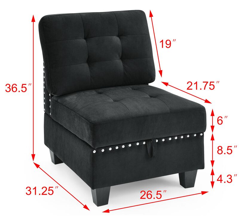 Modular Sectional Single Chair in Black Velvet: Compact and Luxurious Seating Solution