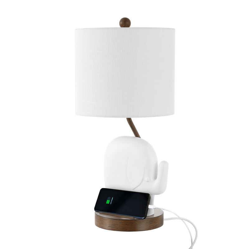 Ellie Bohemian Designer Iron/Resin Elephant LED Kids' Table Lamp with Phone Stand and USB Charging Port