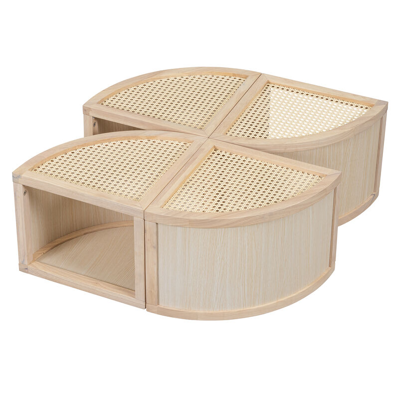 Merax Modular Rattan Wood Coffee Table