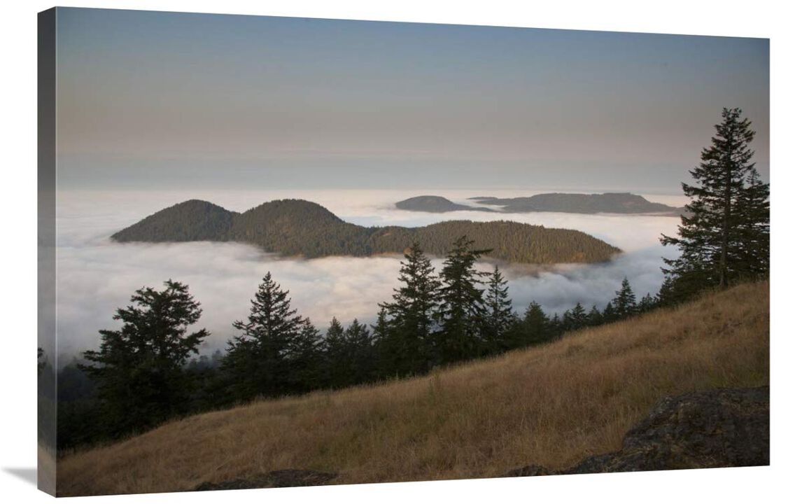 Entrance Mountain and Mount Woolard emerge from sea fog around Orcas Island, San Juan Islands, Washington-Canvas Art-36x24