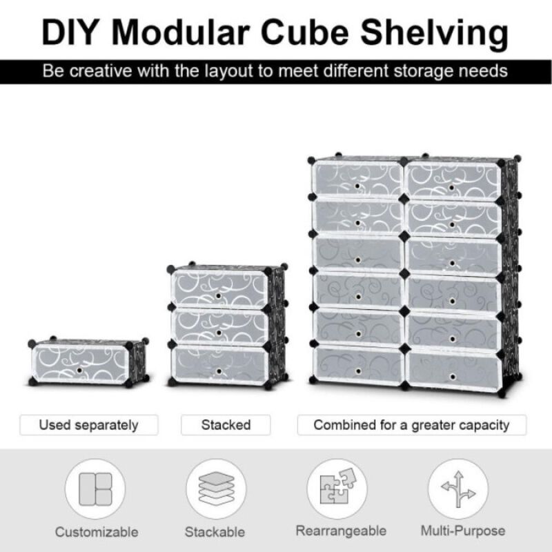 Hivvago 12-Cube DIY Portable Plastic Shoe Rack with 6-Tier Transparent Doors