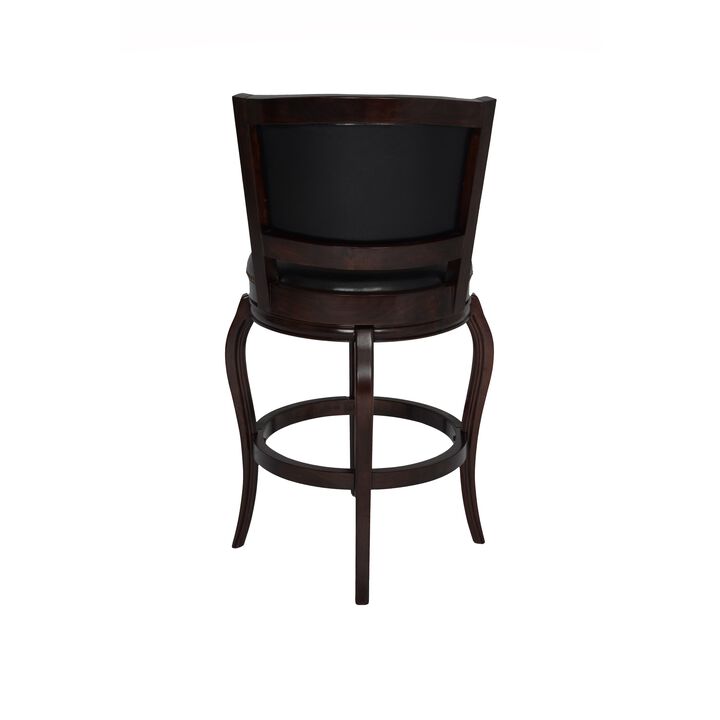 Hugo 29 Inch 360-Degree Swivel Barstool, Wood, Open Rolled Arms, Black-Benzara