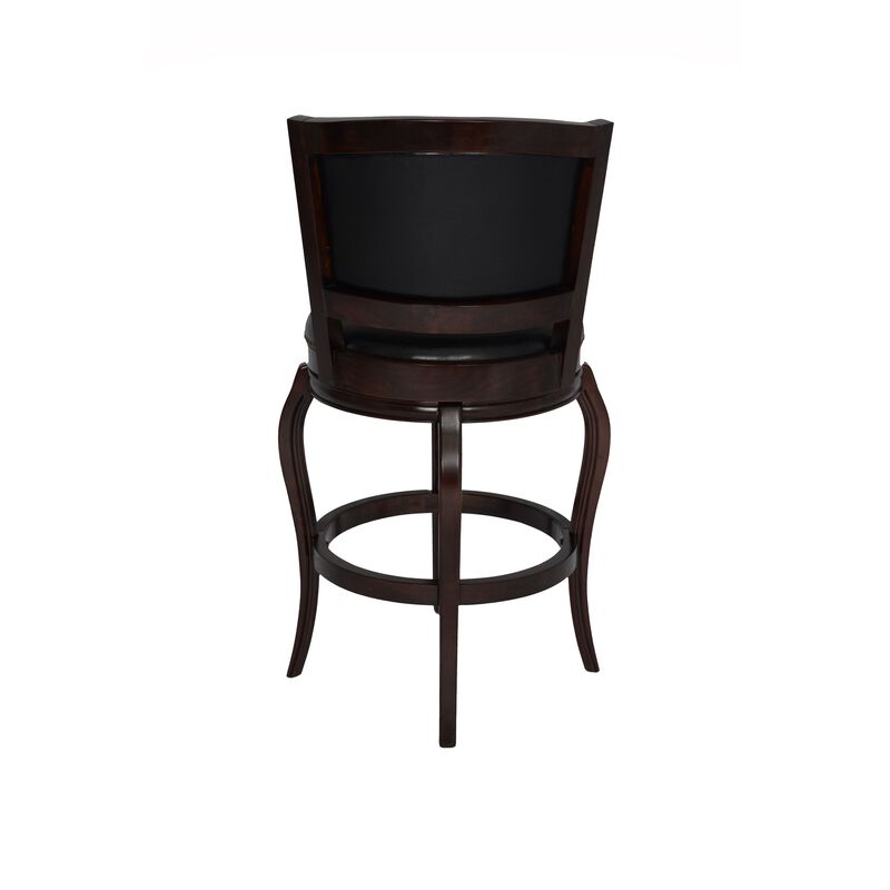 Hugo 29 Inch 360-Degree Swivel Barstool, Wood, Open Rolled Arms, Black-Benzara