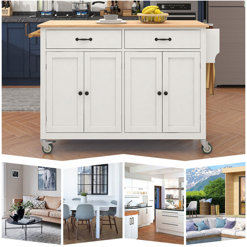 Streamdale Solid Wood Top Kitchen Island Cart with Storage & Towel Rack