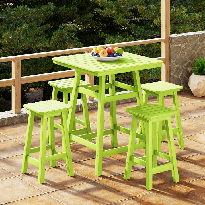 WestinTrends 5-Piece HDPE Outdoor Patio Dining Bar Bistro Table Set with Counter High Bar Stool