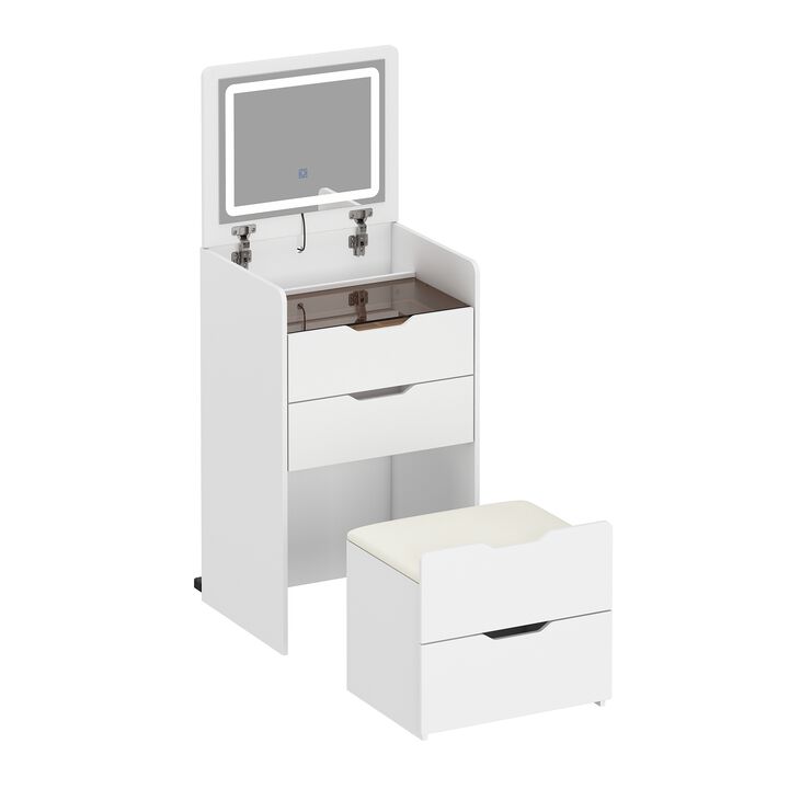 18.9'' Wide Makeup Vanity Table With Storage Makeup Stool,Flip Top Lighted Mirror, 3 Drawers