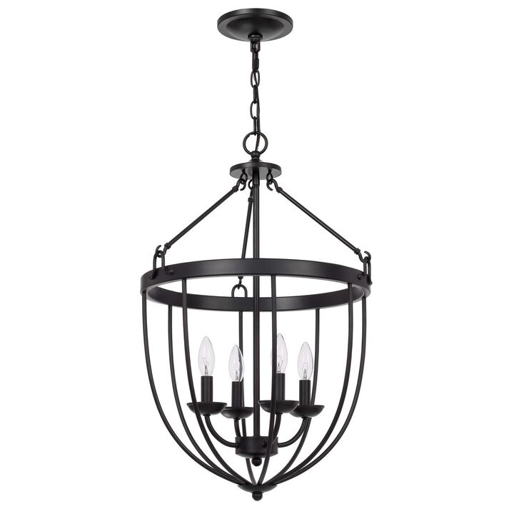 Chandelier with Metal Bird Cage Pendulum Design, Black-Benzara