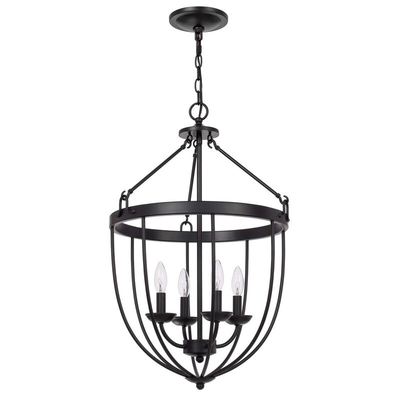 Chandelier with Metal Bird Cage Pendulum Design, Black-Benzara