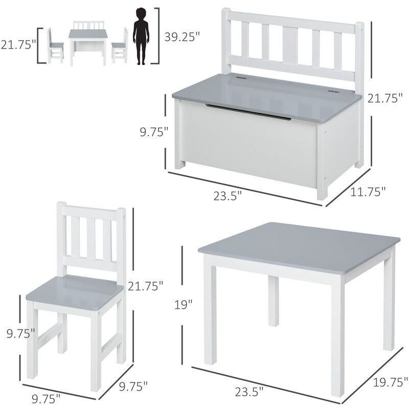 Gray Learning Center: 4-Piece Toddler Desk Set with Bench Storage
