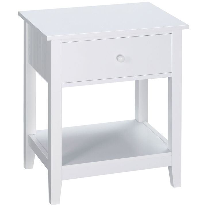HOMCOM End Table, 2-tier Side Table with Drawer and Storage Shelf, Living Room, White