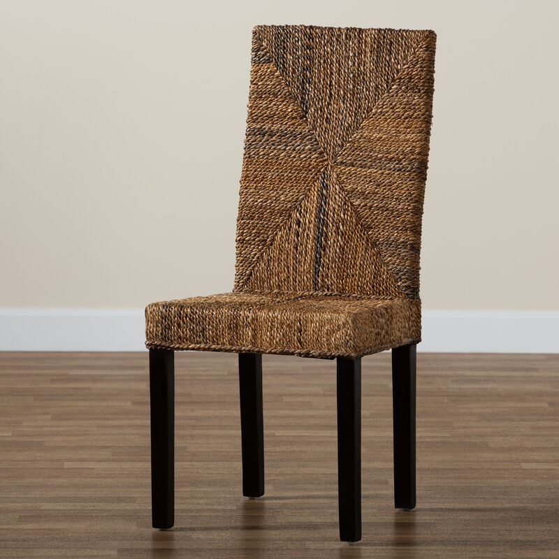 Bali & Pari Laymi Modern Bohemian Dark Brown Mahogany Wood and Seagrass Dining Chair