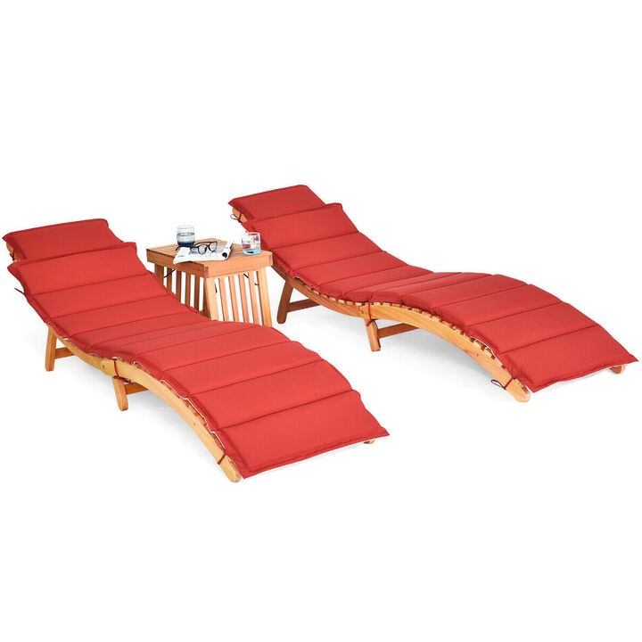 3 Pieces Folding Patio Eucalyptus Wood Lounge Chair Set with Foldable Side Table 3 Pieces Folding Patio Eucalyptus Wood Lounge Chair Set with Foldable Side Table