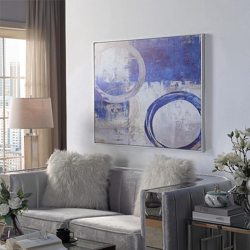 Carolina Living Circle Abstract Wall Art - Blue/Silver - Silver Frame - Large