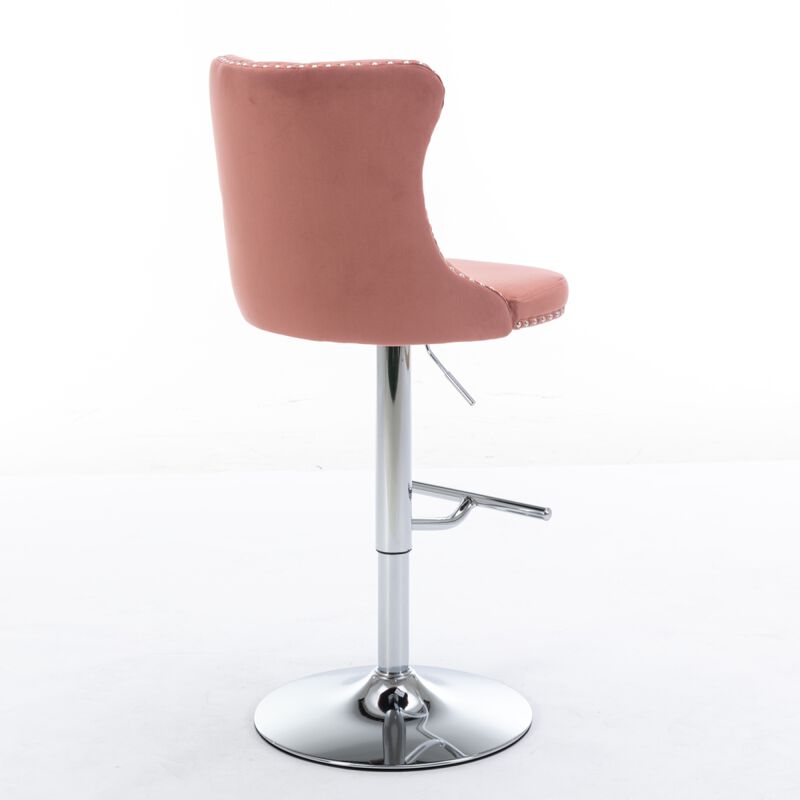 Modern Pink Velvet Swivel Barstools, Set of 2