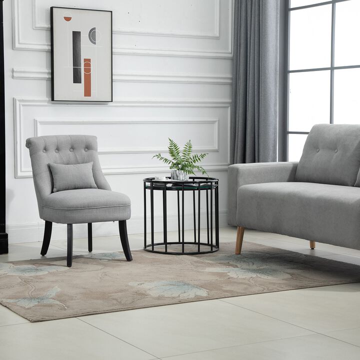 Gray Cozy Corner: Small Tufted Button Accent Chair with Wood Legs