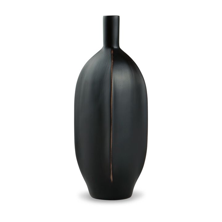 Troy 9 Inch Flower Vase, Home Decor Accessory Piece, Black Polyresin - Benzara