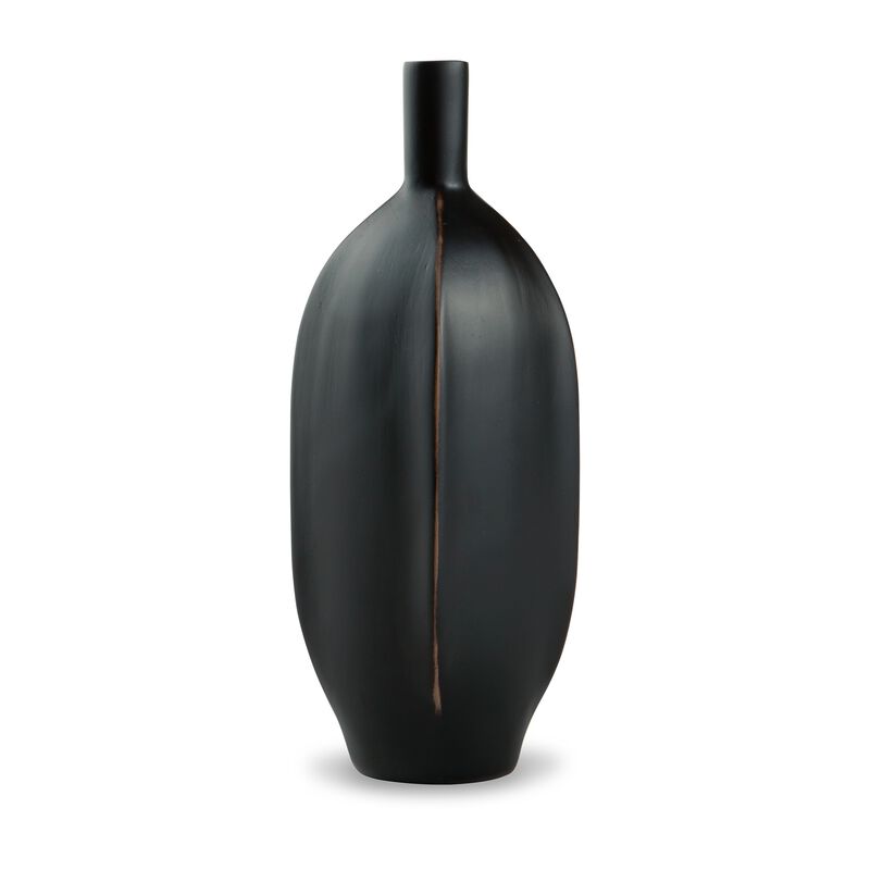 Troy 9 Inch Flower Vase, Home Decor Accessory Piece, Black Polyresin - Benzara