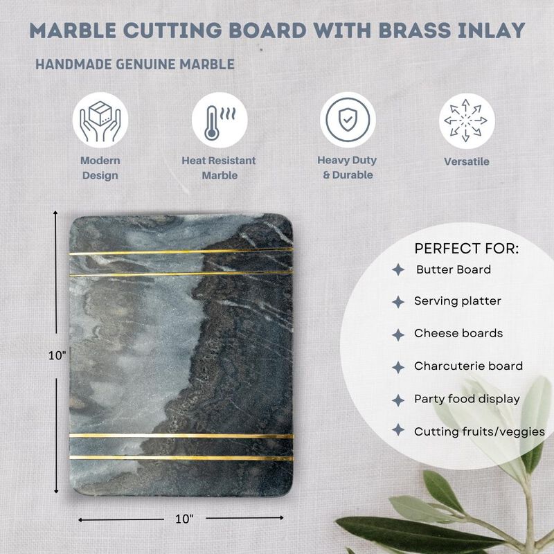 10 x 8 Grey Marble and Brass Inlay Charcuterie Board